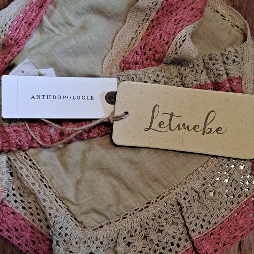 Anthropologie - Let Me Be - Open Back Crochet Tank Top Size Small Pink/Cream - Picture 13 of 16